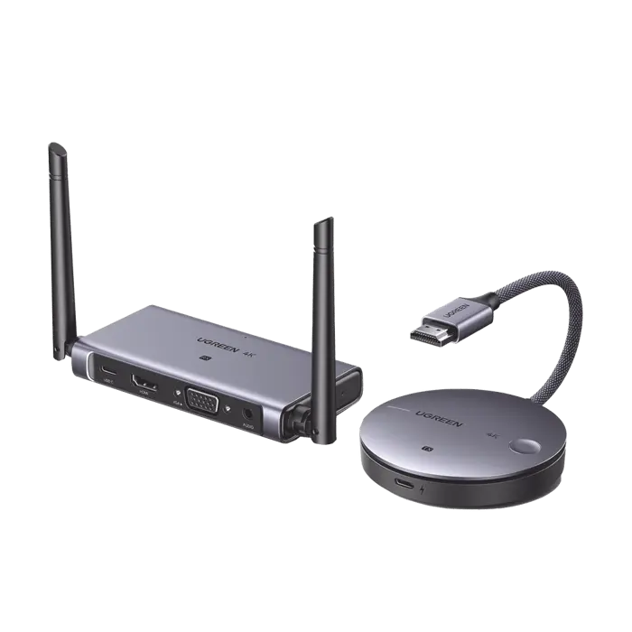 Transmisor y Receptor Inalámbrico HDMI | 50m | Salida HDMI y VGA (Simultanea) | Audio 3.5mm | Efecto 3D | Luz Indicadora LED | Clic and Go | Señal Estable | Amplia Compatibilidad | Conecta con un Clic