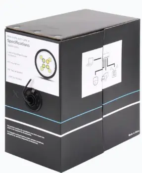 Bobina de cable de 305 m, Cat5e, color negro, sin blindar, para aplicaciones de videovigilancia, redes de datos. Uso en exteriores